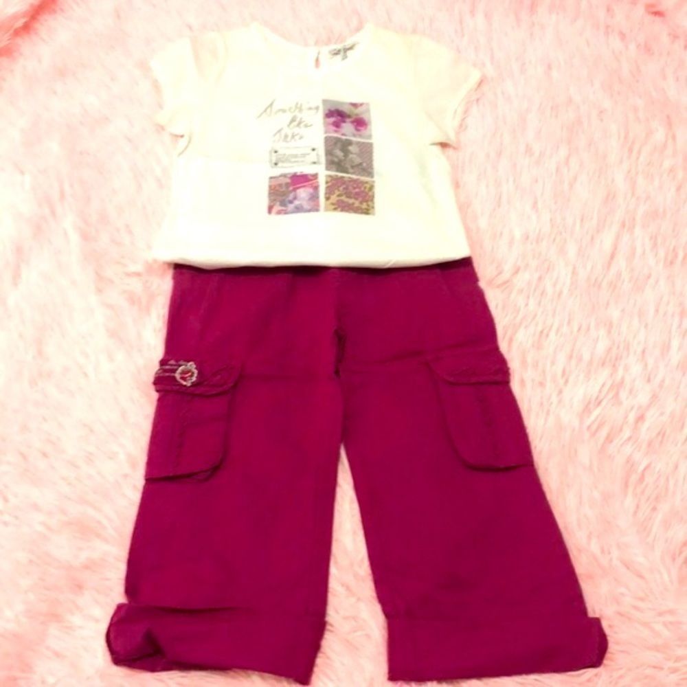 IKKS Girls Spring/Summer Graphic Tee with Linen Cargos Set, Size 4 NWT